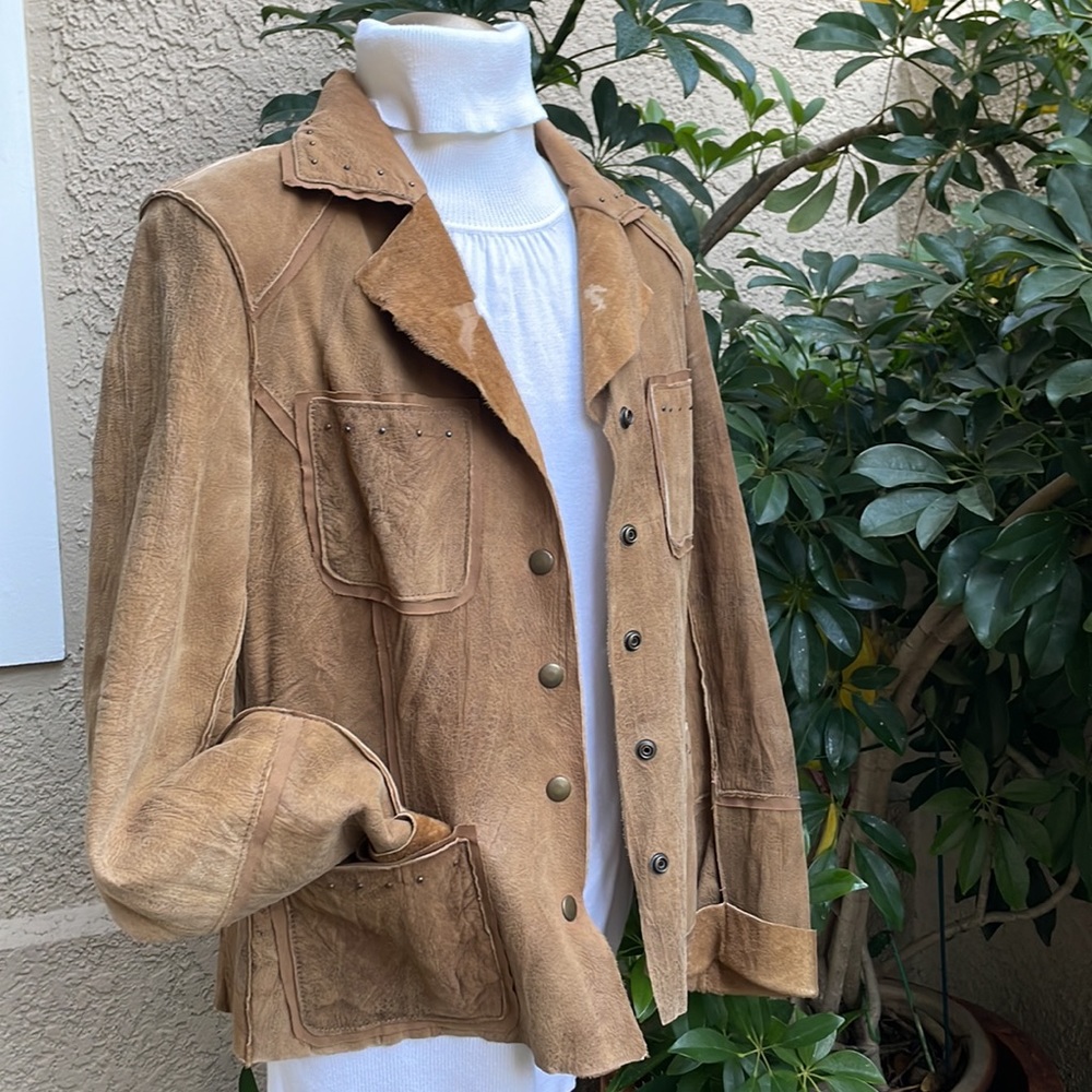 Vintage olive brown Black Orange lamb skin jacket